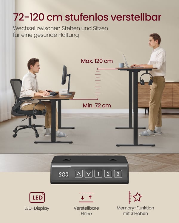 Höj- och sänkbar elektrisk skrivbordsram utan bordsskiva, 59,6x90-140x72-120 cm, bläcksvart