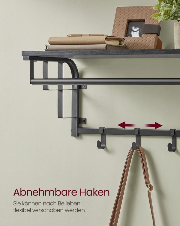 Vægmonteret knagerække med hylde, 30x66x27 cm, grå