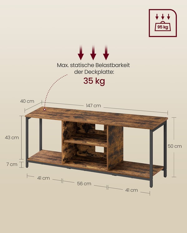 TV-skab, 147x40x50 cm, Brun