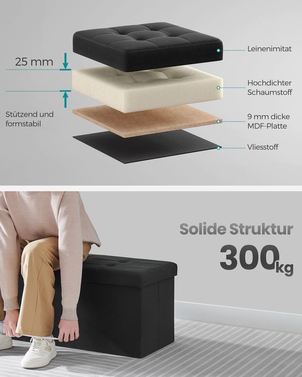 Opbevaringsbænk, 38x76x38 cm, Sort