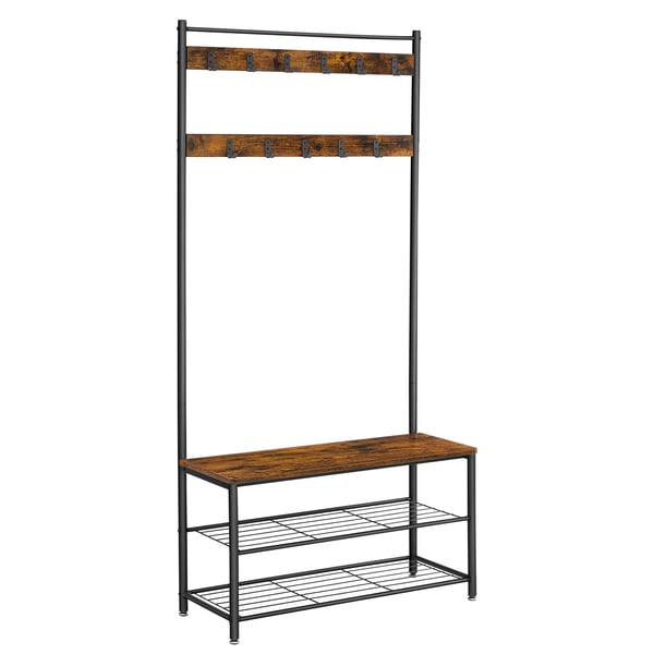 Knagerække med skohylder, 32x85x175 cm, brun sort