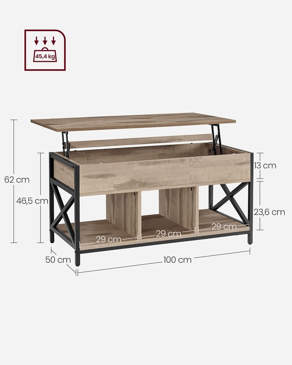 Sofabord, 50x100x46,5-62 cm, Brun Sort
