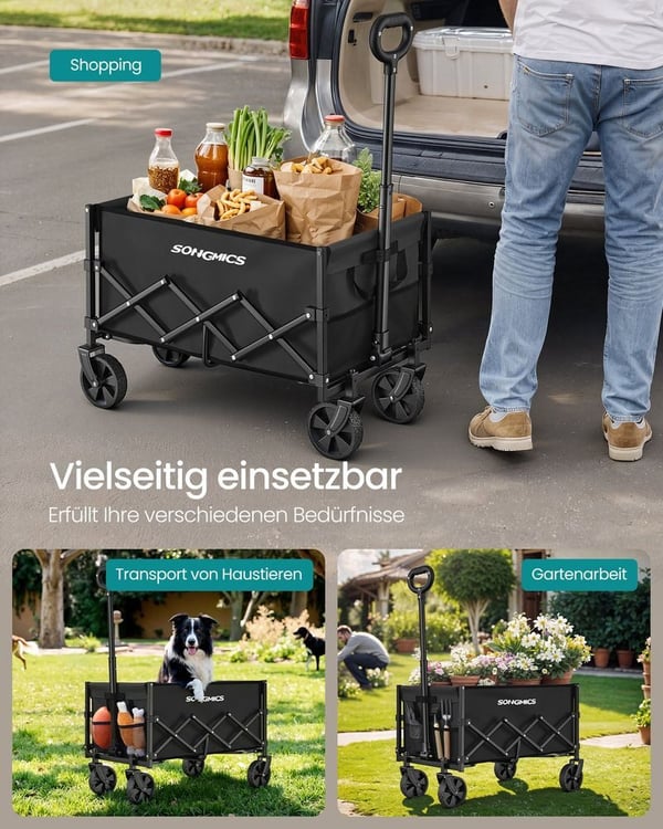 Hopfällbar Handvagn, 42x67x90,5 cm, Svart