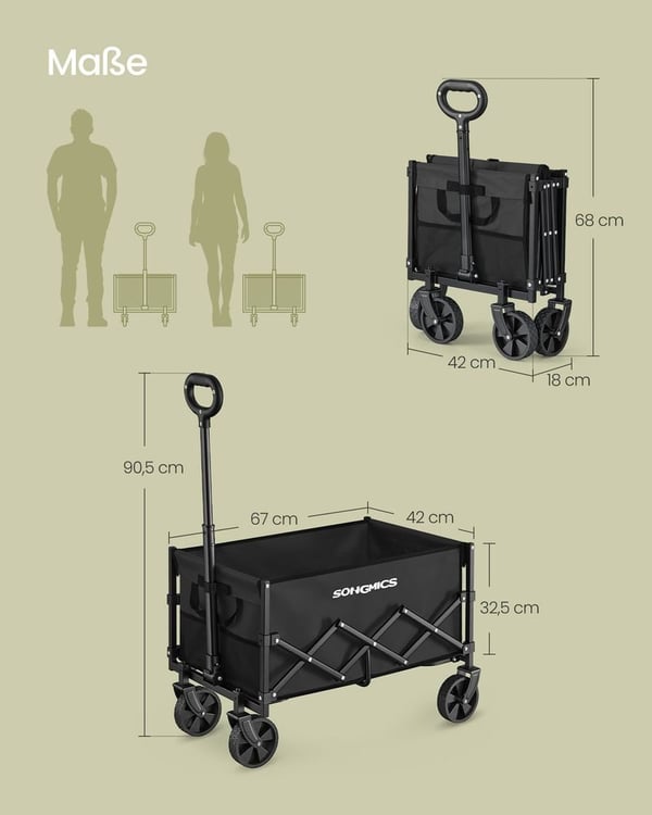 Hopfällbar Handvagn, 42x67x90,5 cm, Svart