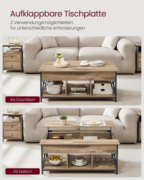 Sofabord, 60x100x48-62 cm, Brun Svart