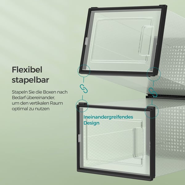 Skoboxar, 18-pack, plast, hopfällbara och stapelbara, 35x25,2x19 cm, transparent