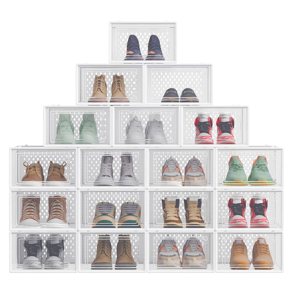 Skobokser, 18 stk, 33,5x23,2x14,3 cm, Transparent Hvit