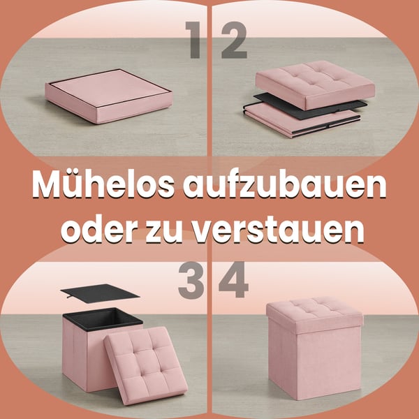 Oppbevaringspuff, 38x38x38 cm, Rosa