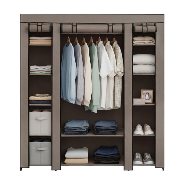 Klesgarderobe, XXL sammenleggbar garderobe, 45x150x175 cm, Taupe