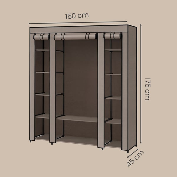 Klesgarderobe, XXL sammenleggbar garderobe, 45x150x175 cm, Taupe