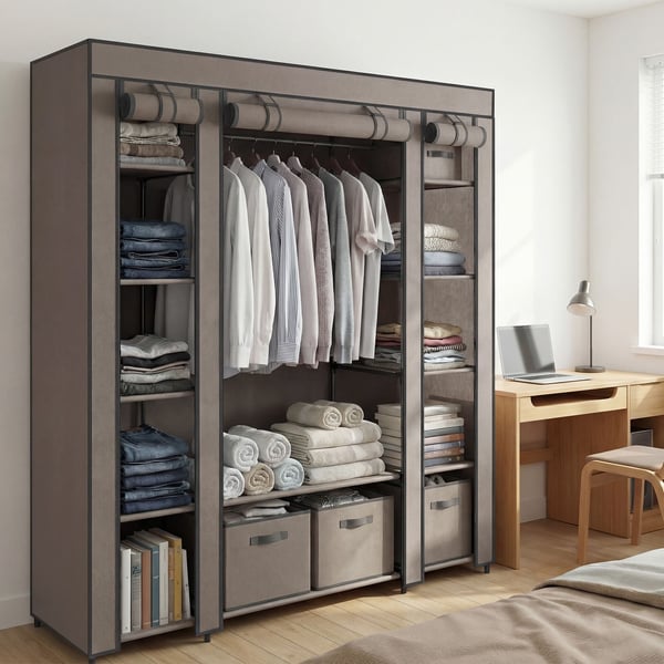 Klesgarderobe, XXL sammenleggbar garderobe, 45x150x175 cm, Taupe