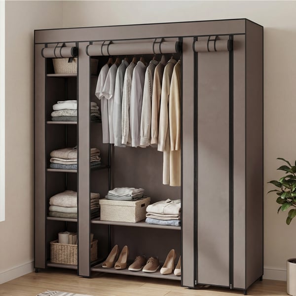 Klesgarderobe, XXL sammenleggbar garderobe, 45x150x175 cm, Taupe