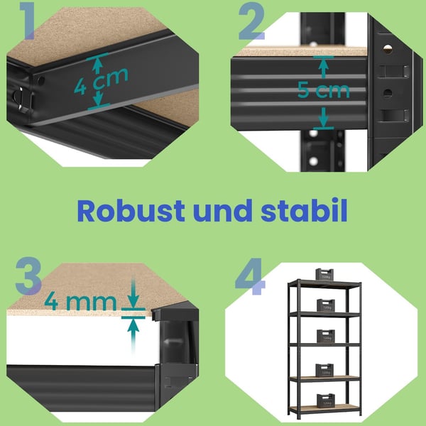 Opbevaringshylde, Kraftig Reol 2-pak, 40x90x180 cm, Stål, Sort