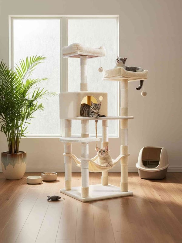 Kattetræ, 55x45x143 cm, Beige