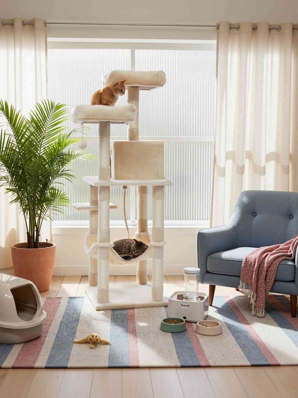 Kattetræ, 55x45x143 cm, Beige