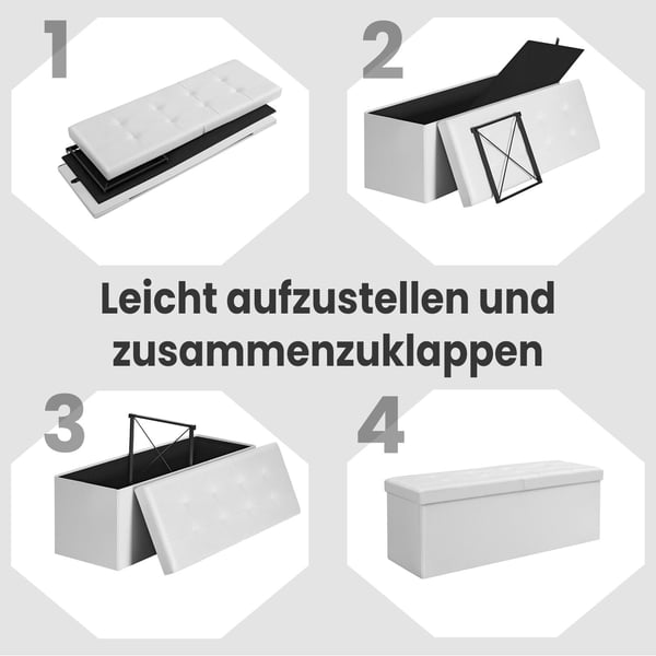 Fällbar Ottoman, 38x110x38 cm, Vit