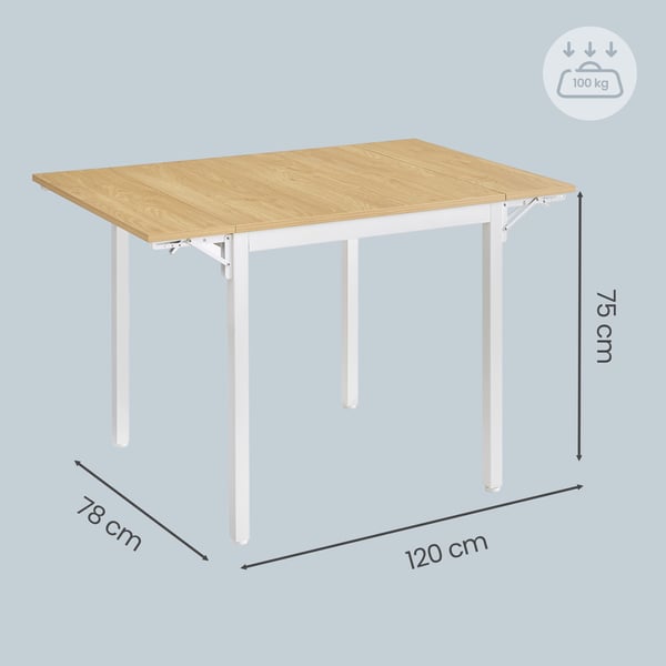 Spisebord, sammenleggbart kjøkkenbord, 78x120x76,2 cm, lysebrunt hvitt