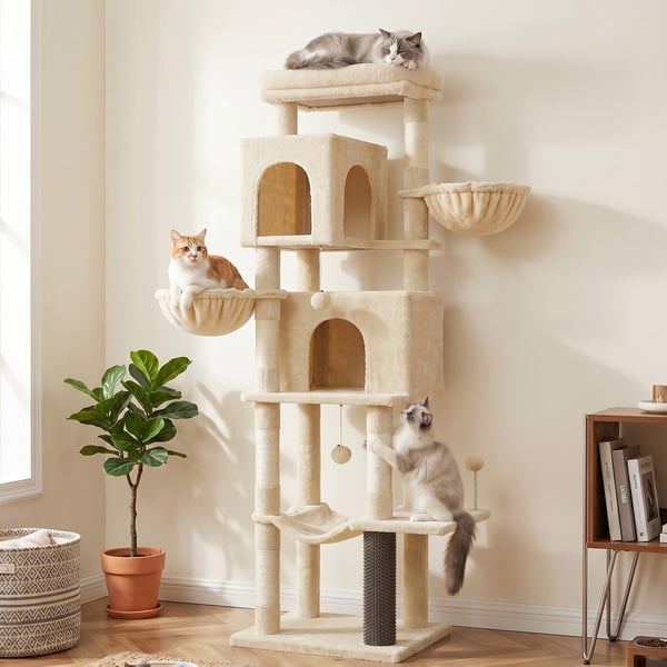 Kattetræ, 57x45x175 cm, Sandbeige