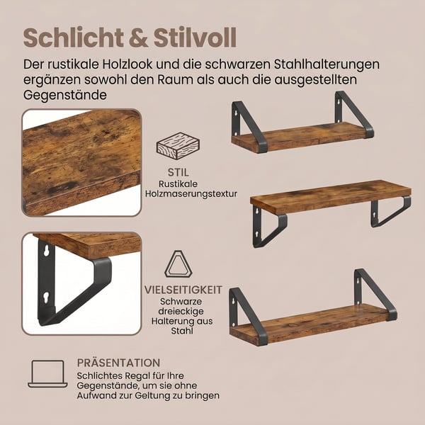 Seinähyllyt, 12x30x11 cm, 12x35x11 cm, 12x40x11 cm, Ruskea