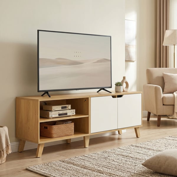 TV-bänk, 140x40x50 cm, Naturlig ek, krämvit