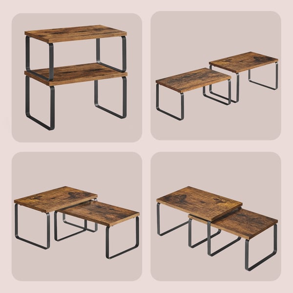Krydderihylde, 2-dele Sæt Køkkenorganisator, 19,5x29,7x15,8 cm og 18,5x29,7x13,7 cm, Sort
