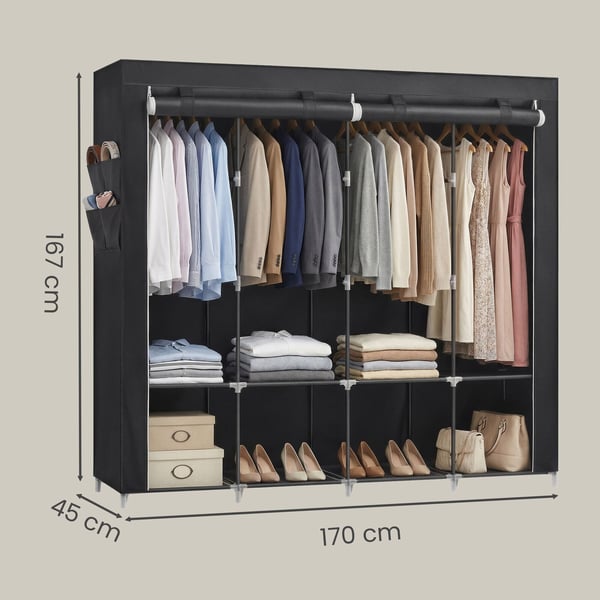 Tøygarderobe, 45x170x167 cm, svart
