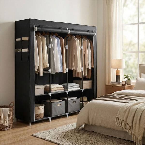 Tøygarderobe, 45x170x167 cm, svart