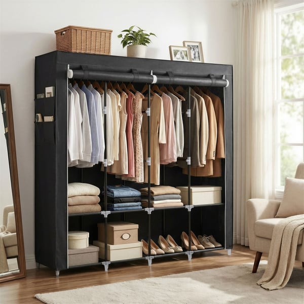 Tøygarderobe, 45x170x167 cm, svart