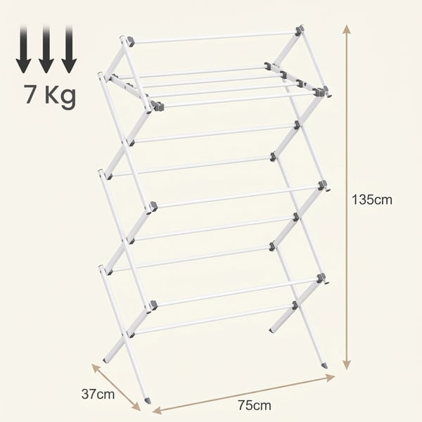 Tørkestativ for klær, 37x75x135,1 cm, hvit