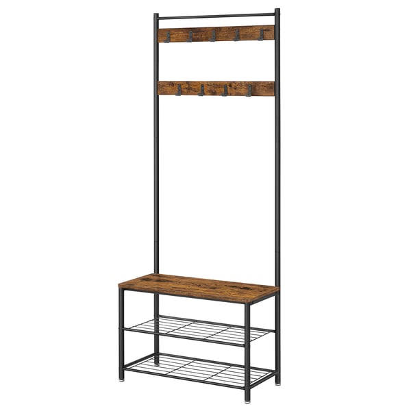 Knagerække med skobænk, 32x70x175 cm, brun sort Knagerække med skobænk, 32x70x175 cm, brun sort