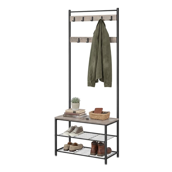 Klesstativ med skohylle, 32x70x175 cm, Greige Svart