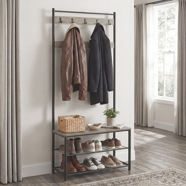 Klesstativ med skohylle, 32x70x175 cm, Greige Svart