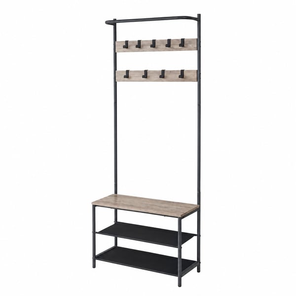 Knagerække med skænkebænk, 32,2x64x180 cm, Greige Sort Knagerække med skænkebænk, 32,2x64x180 cm, Greige Sort