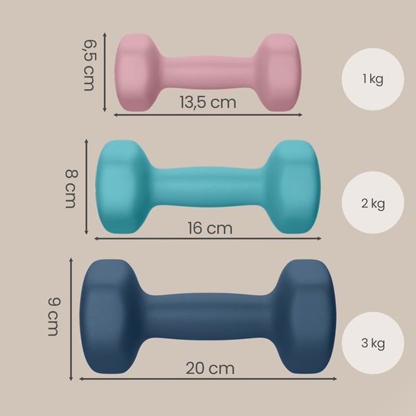 Hantelset, 2x1 kg 2x2 kg 2x3 kg, Rosa