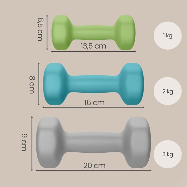Håndvægtsæt, 2x1 kg 2x2 kg 2x3 kg, Limegrøn