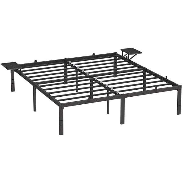 Sängram, metall dubbelsäng med förvaringshyllor, 200x160x41,3 cm, svart