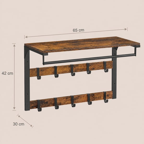 Vægmonteret Kopholder, Træ, 30x65x42 cm, Brun Sort