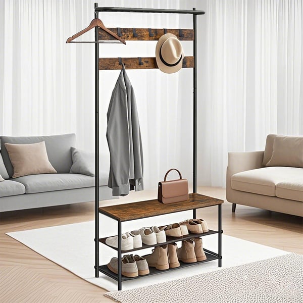 Klädhängare med skobänk, 32,2x84x180 cm, brun Klädhängare med skobänk, 32,2x84x180 cm, brun