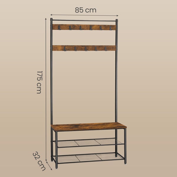 Knagerække, metal, 32x85x177 cm, brun