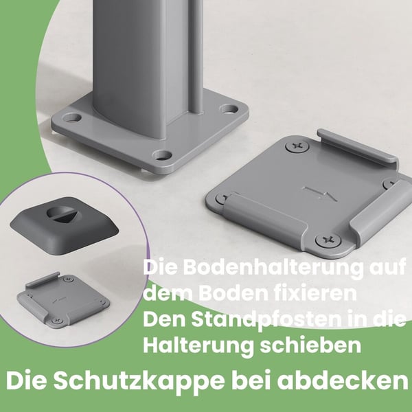 Gulvmontering for side markisestolper, metallplate med plastdeksel, 9,5x9,5x1,3 cm, grå