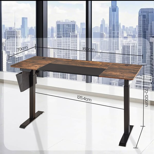 Elektriskt höj- och sänkbart skrivbord, 70x160x72-120 cm, brun svart
