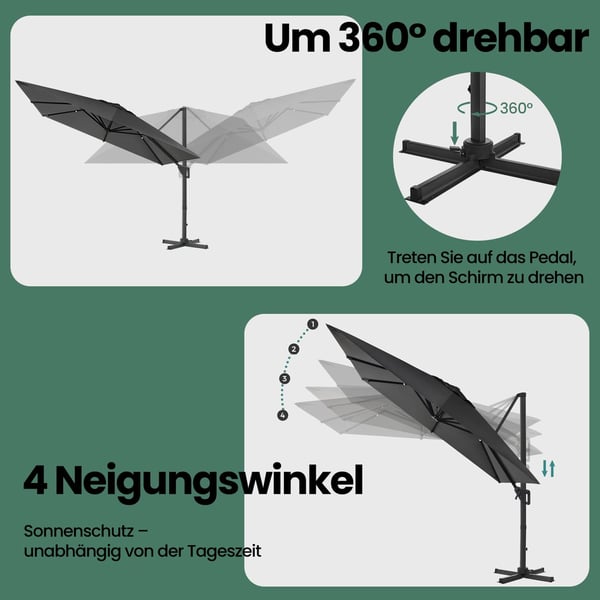 Solparasol, 290x290 cm, Grå