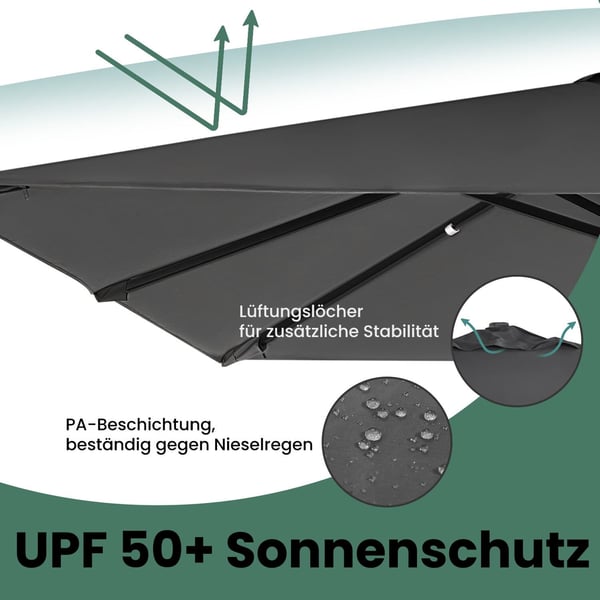 Solparasol, 290x290 cm, Grå