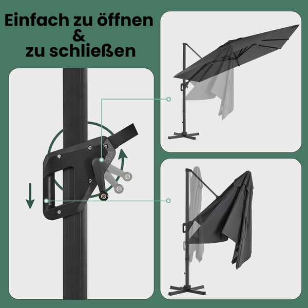 Solparasol, 290x290 cm, Grå
