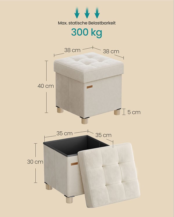 Oppbevaringspuff, 38x38x40 cm, Beige