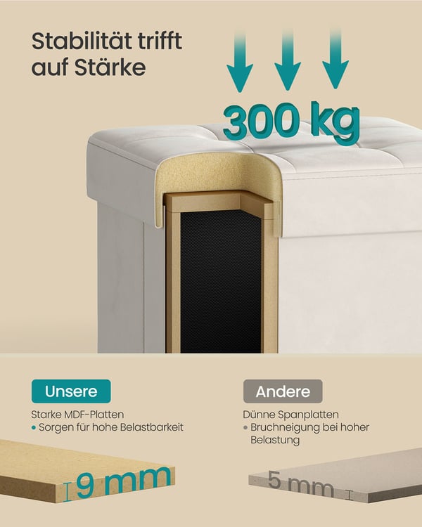 Oppbevaringspuff, 38x38x40 cm, Beige