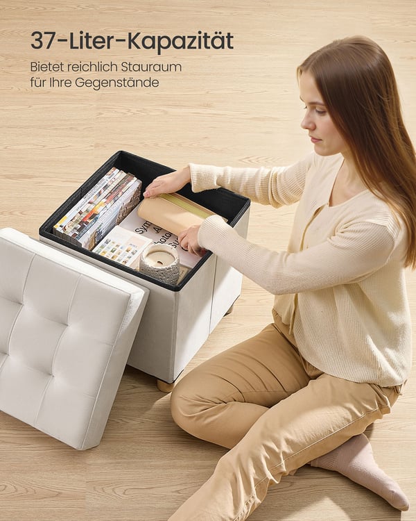 Oppbevaringspuff, 38x38x40 cm, Beige