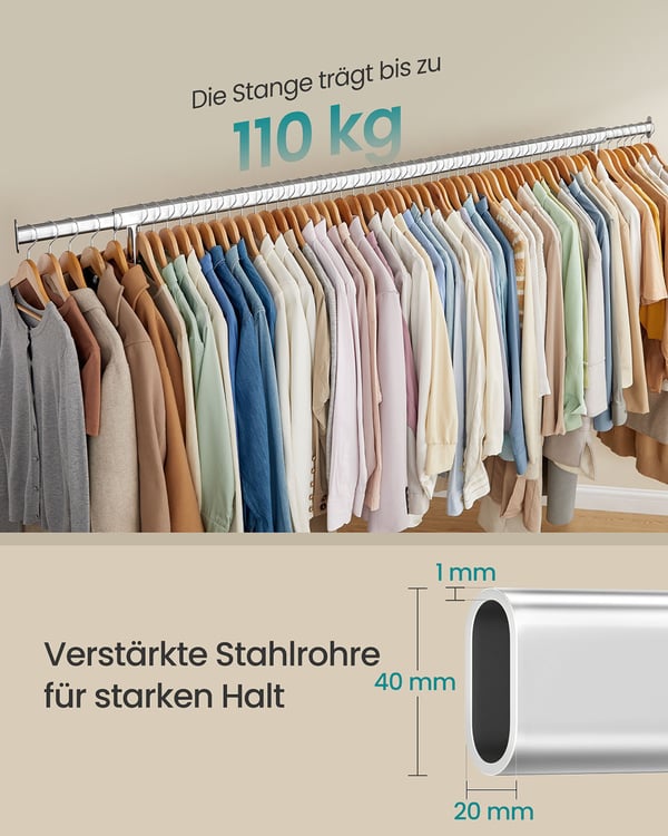 Tøjstativ, 45x160-200x162,9 cm, Sølv