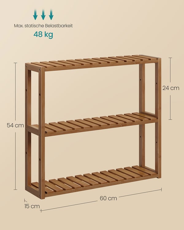 Badeværelseshylde, Bambus, 15x60x54 cm, Brun