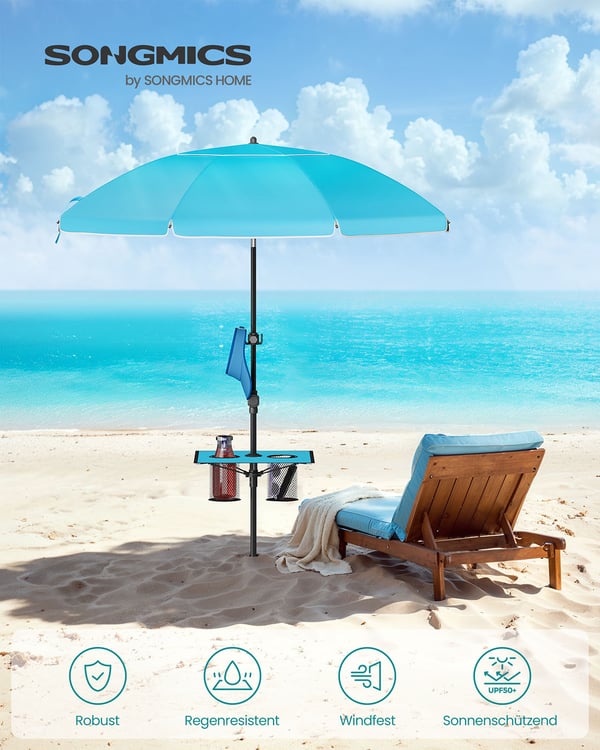 Strandparasol, 160 cm, Blå